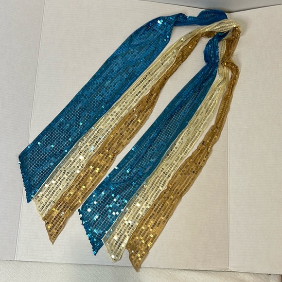 3 piece Sequin Scarf in Blue, Gold, and Cream Set. Wear separate or together - Picture 3 of 3
